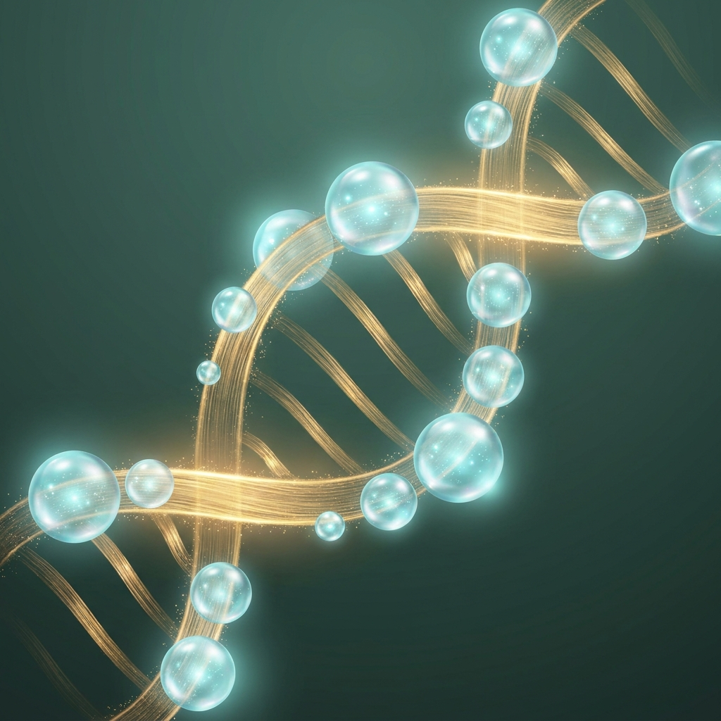 Illustration: Hyaluronsäure-Molekülkette bindet Wassermoleküle